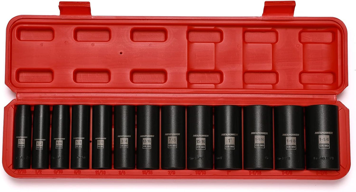 13 Pieces 1/2-Inch Drive Deep Impact Socket Set, Cr-Mo Steel, SAE N7118