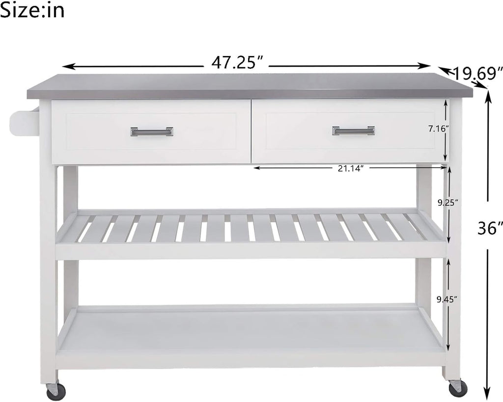 White Kitchen Cart with Stainless Steel Top I48896