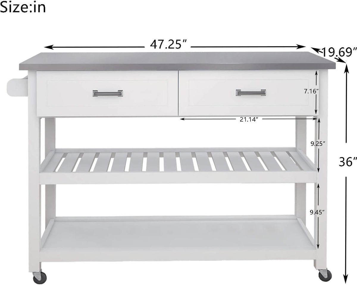 White Kitchen Cart with Stainless Steel Top I48896