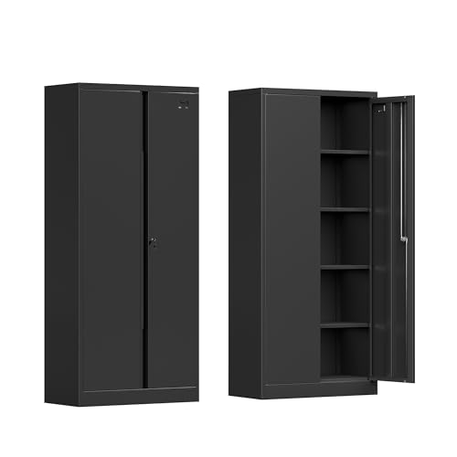 Black 71 inch Metal Storage Cabinet with 2 Doors and 4 Adjustable Shelves L480