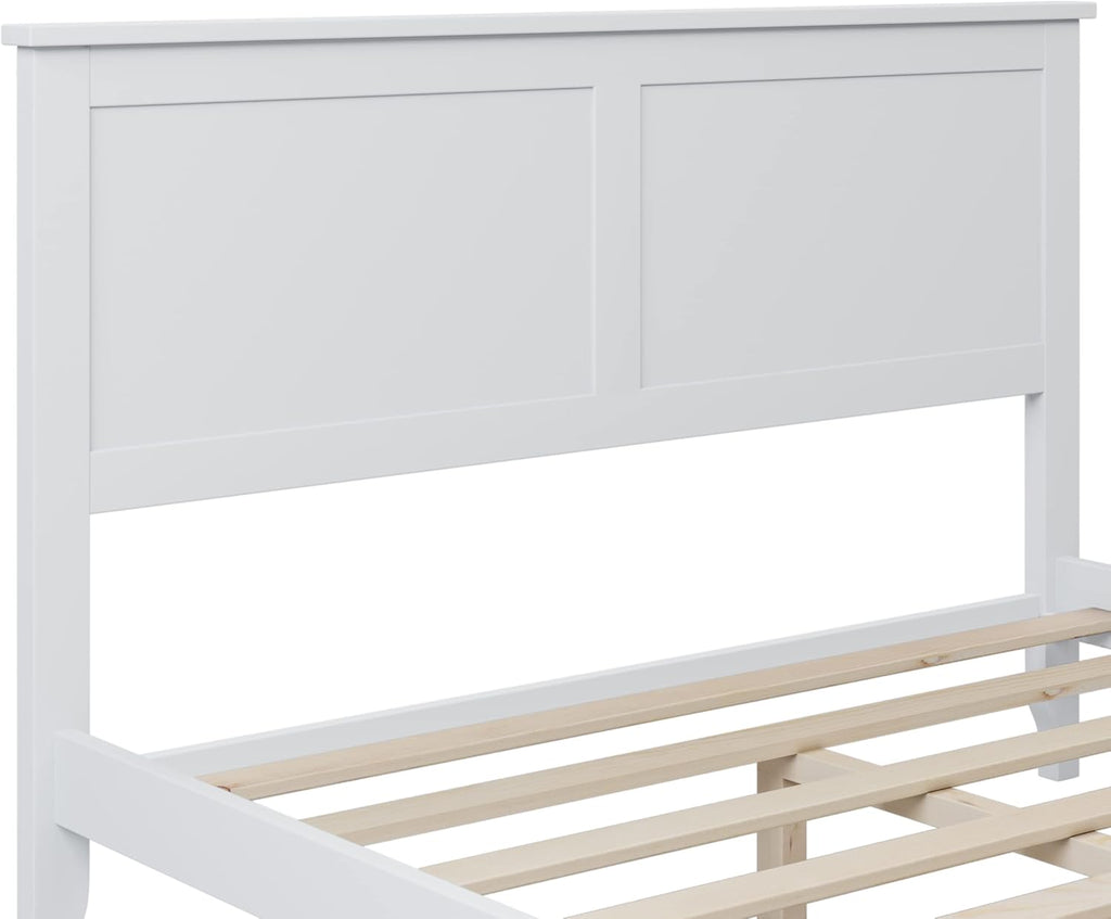 White Full Size Wooden Platform Bed with Headboard G620841