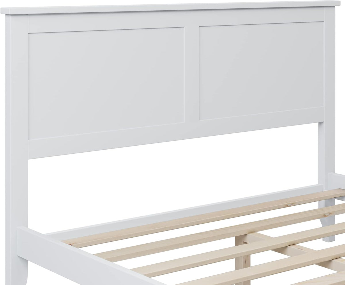 White Full Size Wooden Platform Bed with Headboard G620841