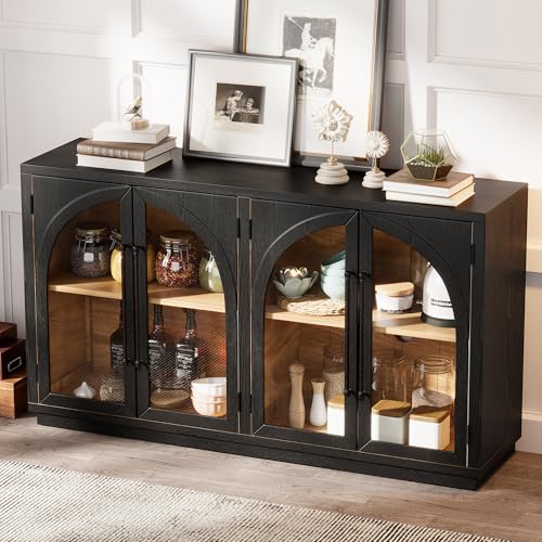Navy Blue 60-Inch Glass Doors Sideboard with Adjustable Shelves P558
