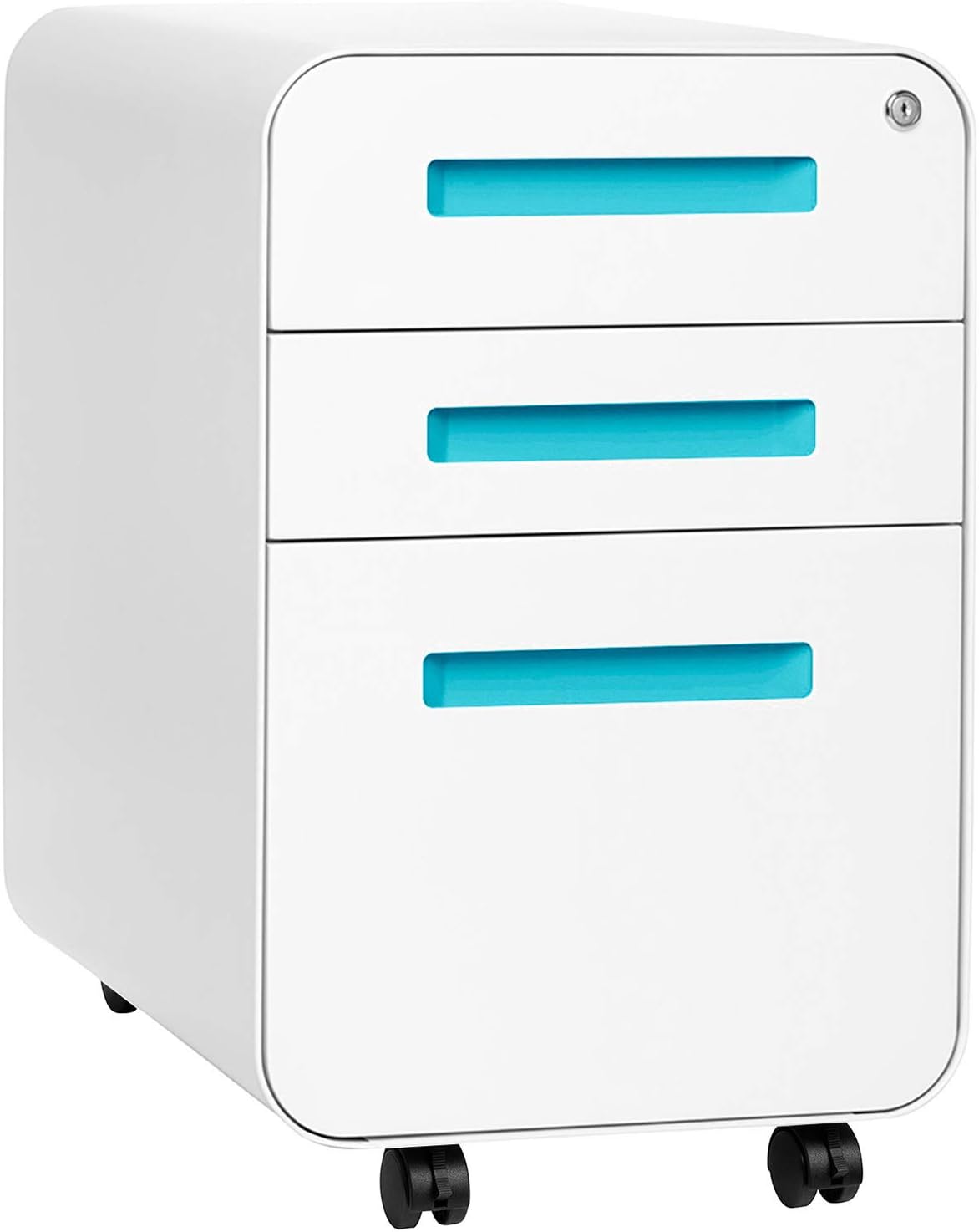 3-Drawer Mobile File Cabinet Orange Faceplate E8074