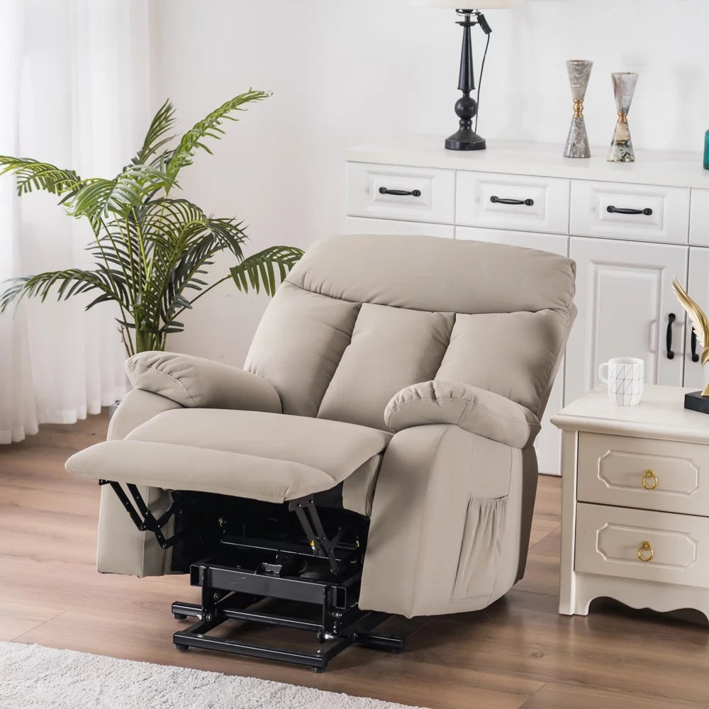 Electric Lift Recliner Massage Sofa Chair with Remote Control Silver White Z19540