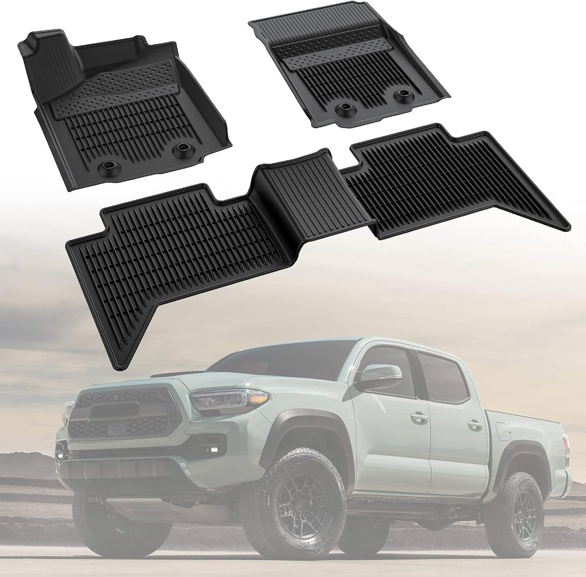 Black All-Weather Heavy Duty TPE Rubber Floor Mats Liners I61048