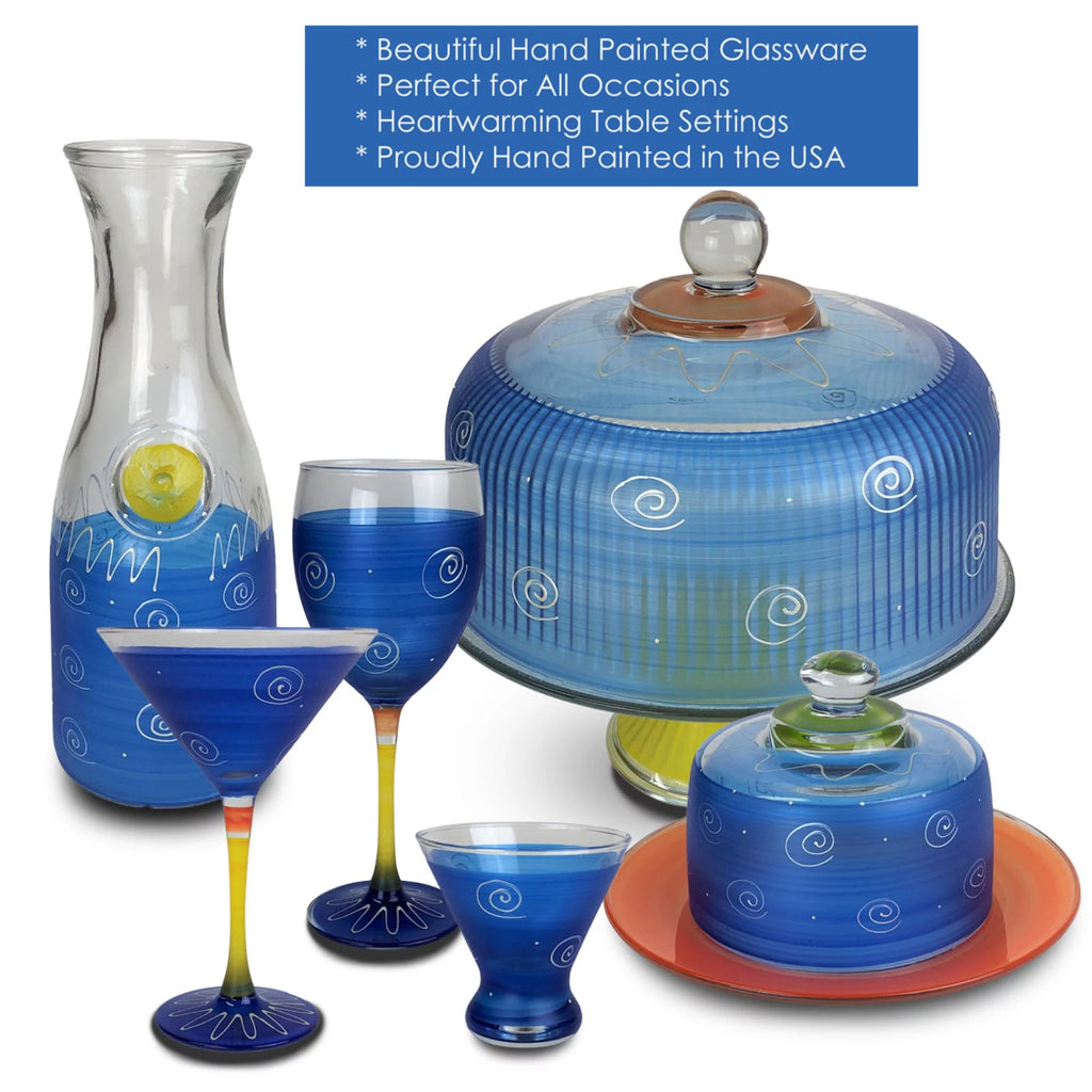 Blue and White Hand Painted Martini Drinking Glasses Set of 2 7.5 oz K999