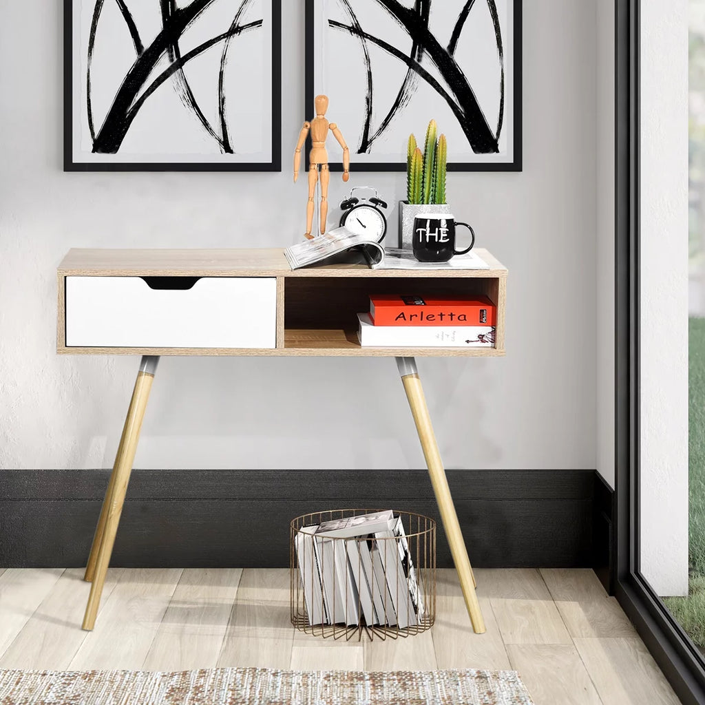 35.4" Oak Computer Desk With Drawer Q2701