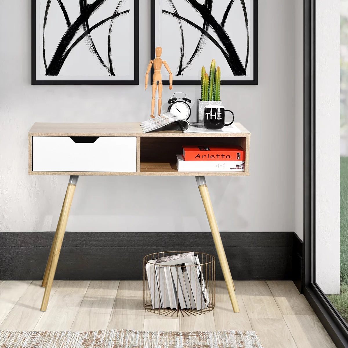 35.4" Oak Computer Desk With Drawer Q2701