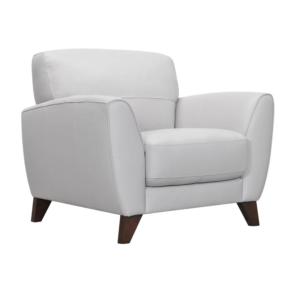 Genuine Dove Grey Leather Sofa Chair Brown Wood Legs R3386