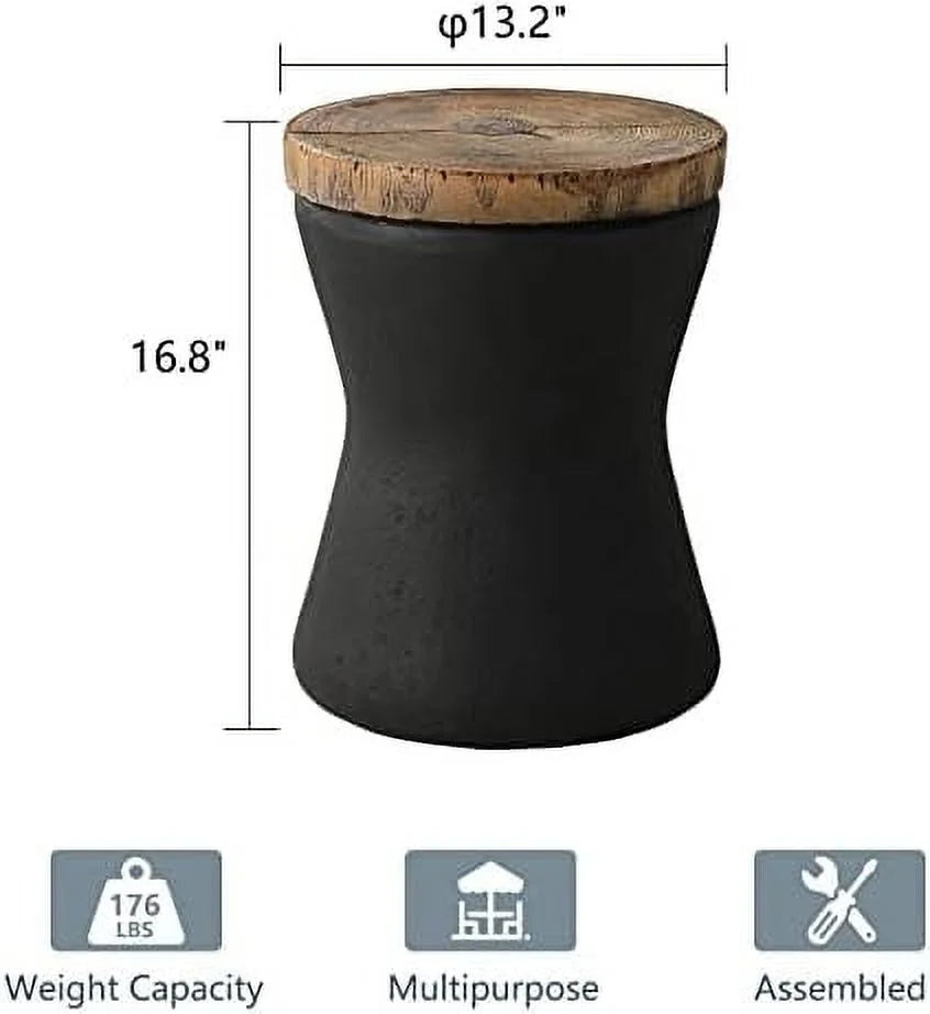 Outdoor End Table Faux-Wood Top Black Base U948