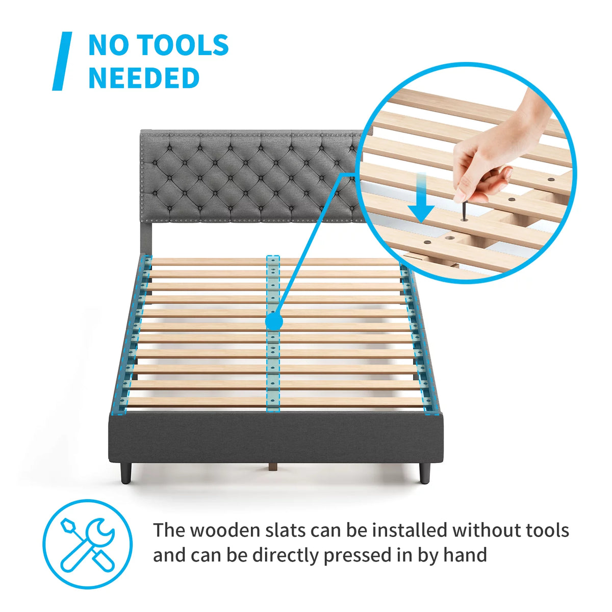 King Size Upholstered Platform Bed Frame with Headboard M3758