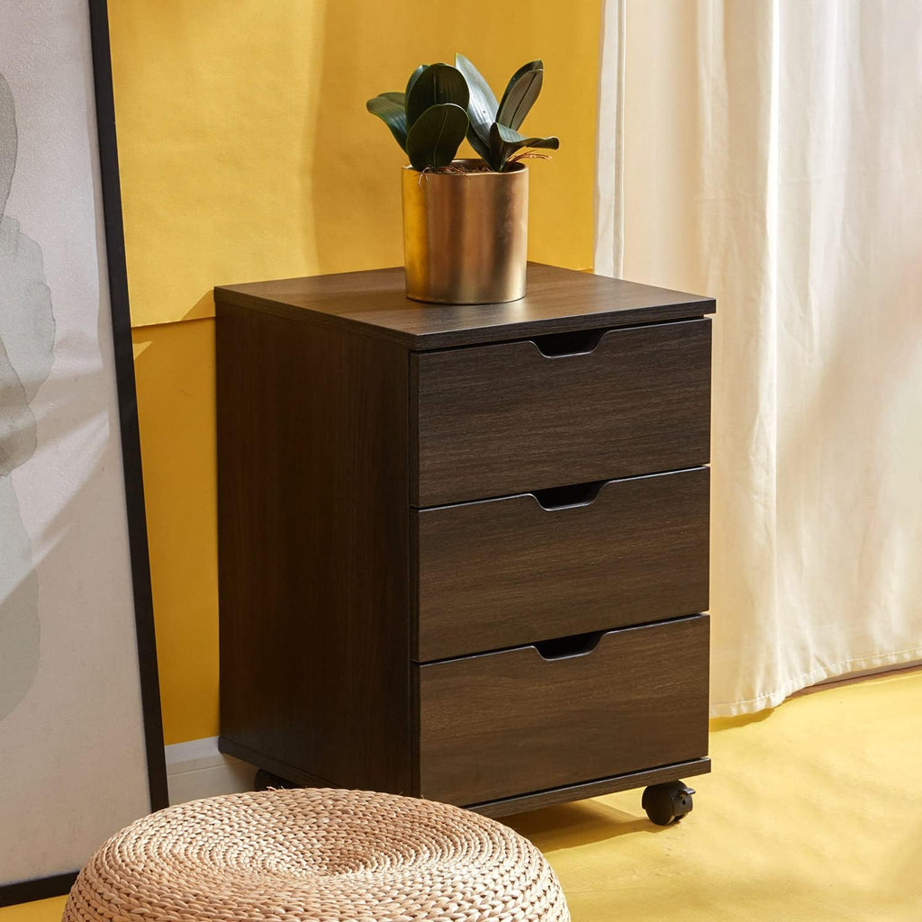 3 Drawer Wood Rolling Office Filing Cabinet (Dark Walnut) Y405313