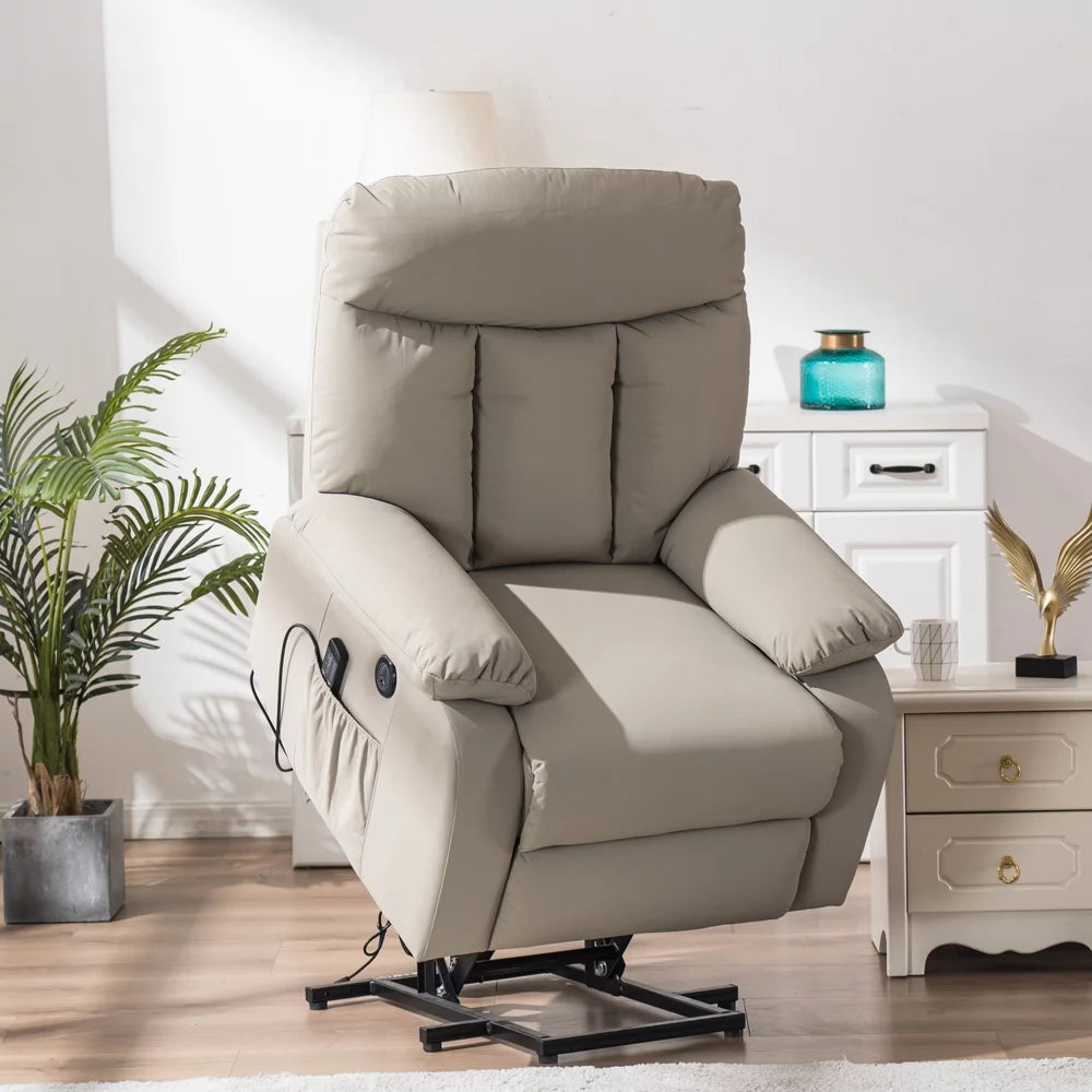 Electric Lift Recliner Massage Sofa Chair with Remote Control Silver White Z19540