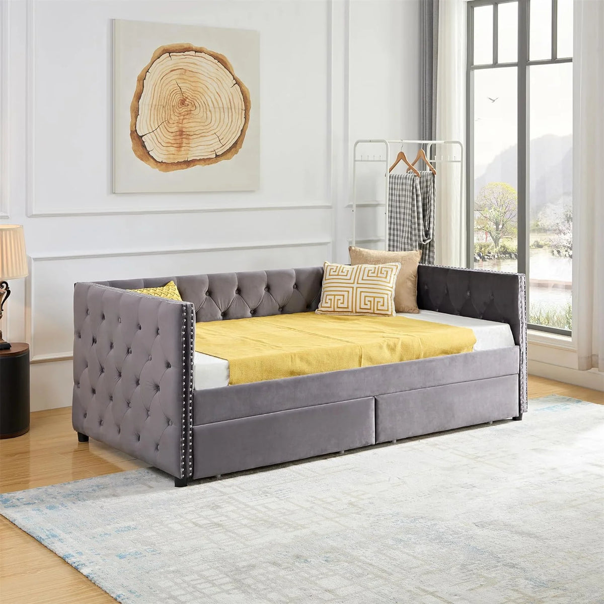 Velvet Upholstered Daybed with 2 Storage Drawers Y668
