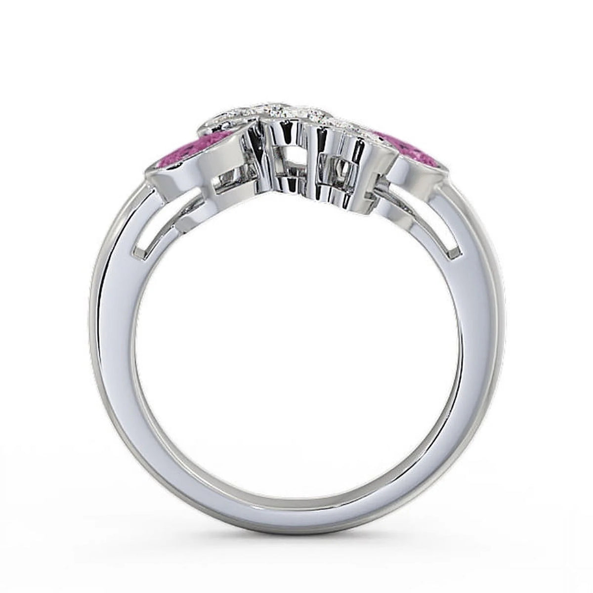 14K White Gold Pear Cut Pink Sapphire Diamond Eternity Band Size 8.5 L576