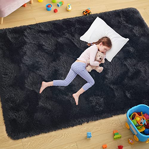 Black 4x6 Feet Shag Area Rug Y79448