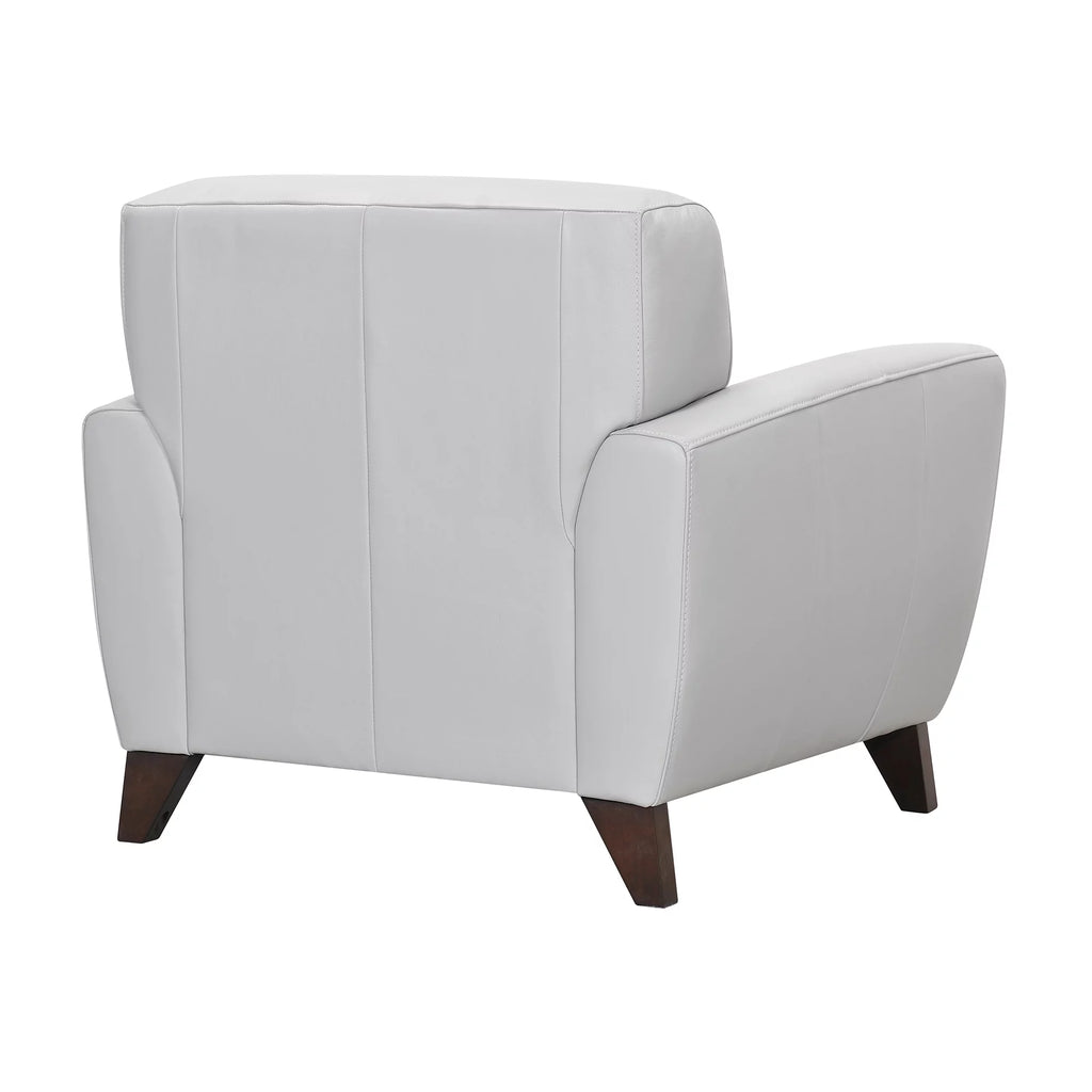 Genuine Dove Grey Leather Sofa Chair Brown Wood Legs R3386