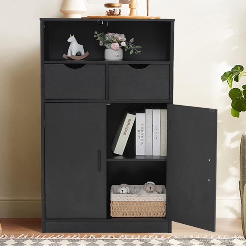 Black Storage Cabinet with 2 Drawers and 2 Shelves S76513