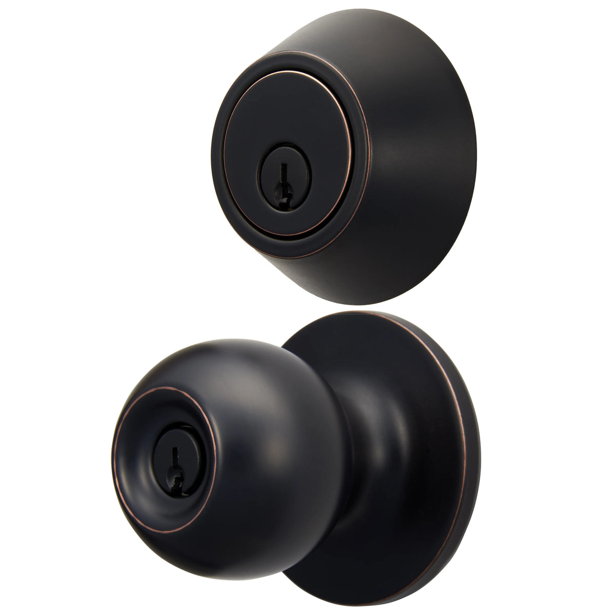 Antique Brass Ball Doorknob and Deadbolt Combo Pack J83994