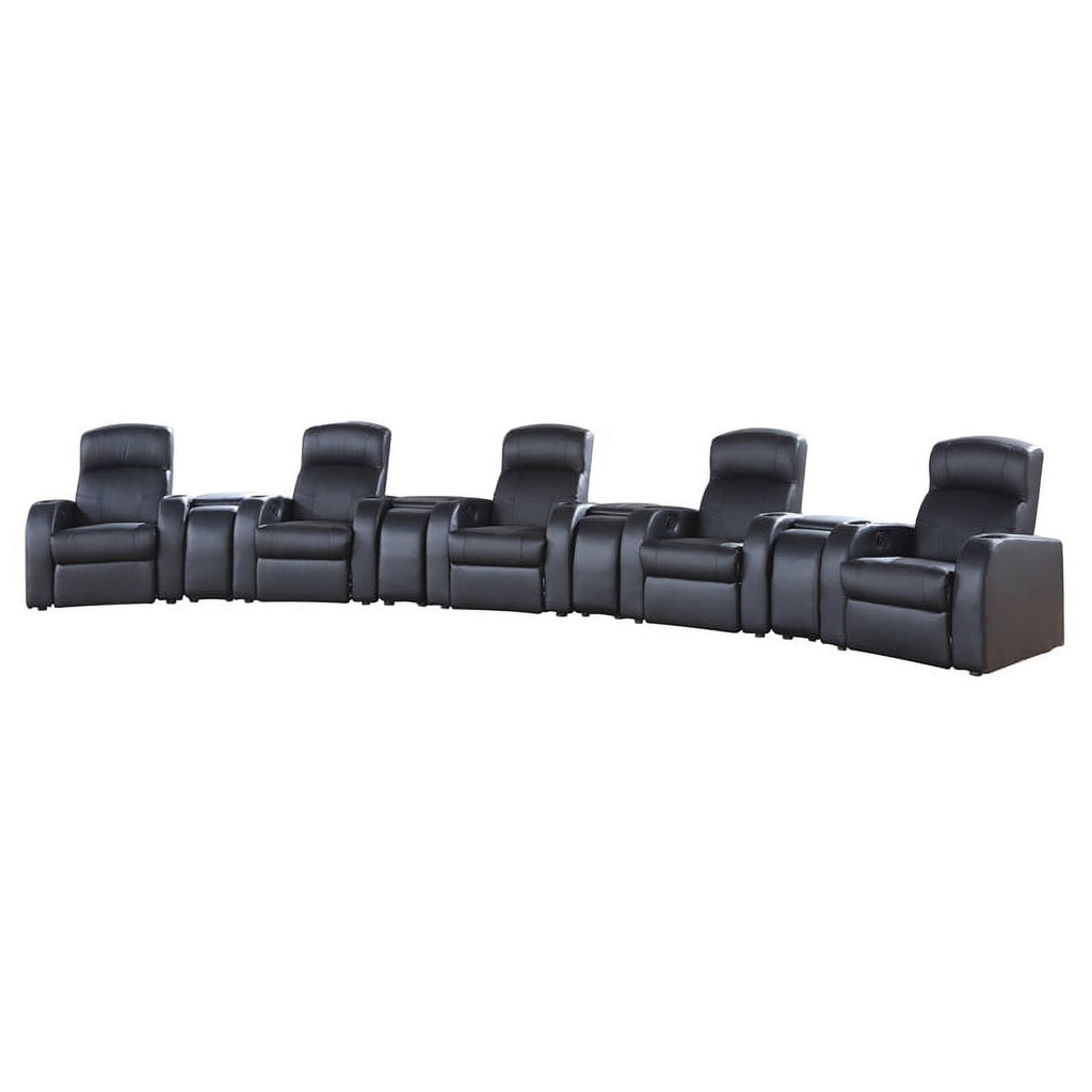 9-piece Leather Upholstered Recliner Set with Four Consoles Black E1669