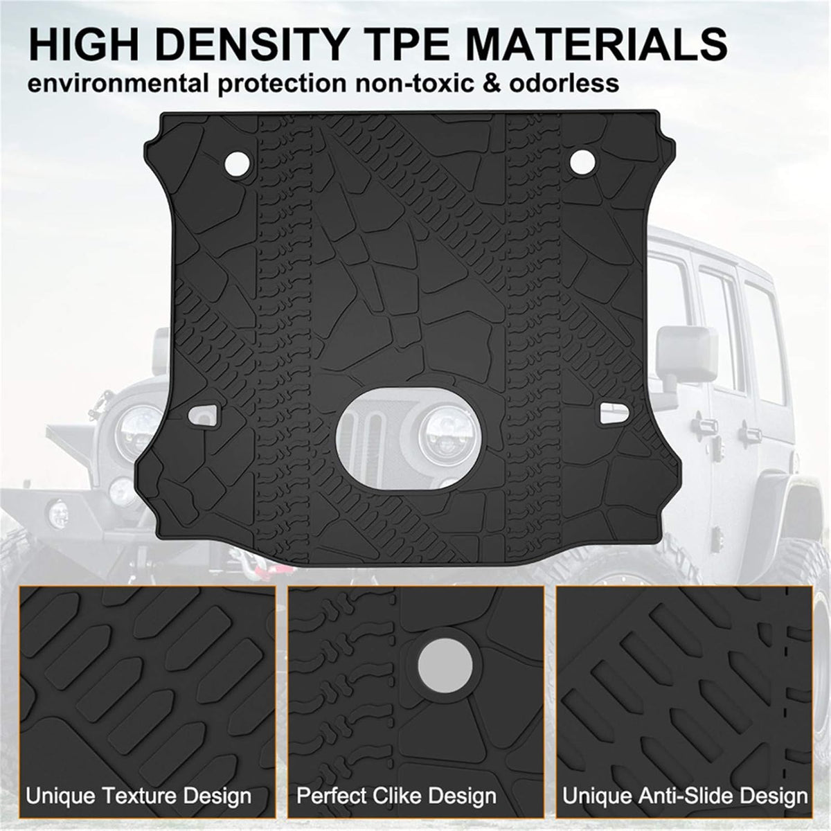 Cargo Mat Liner for 2015-2018 Wrangler JK 4 Door All Weather Rear Trunk Tray U309