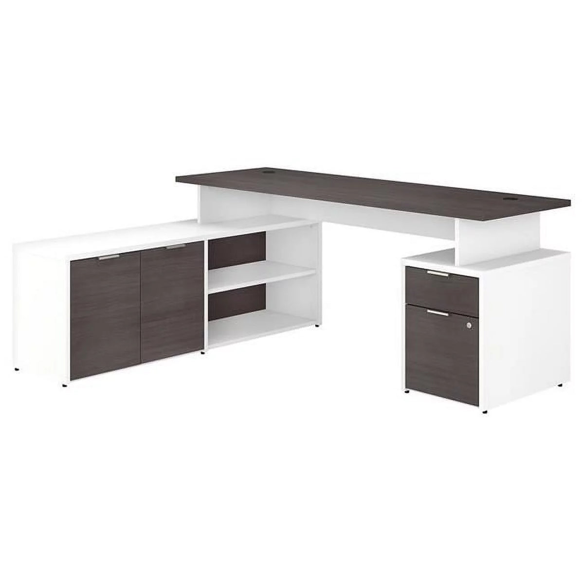 72W L Shaped Desk in White and Storm Gray C14895