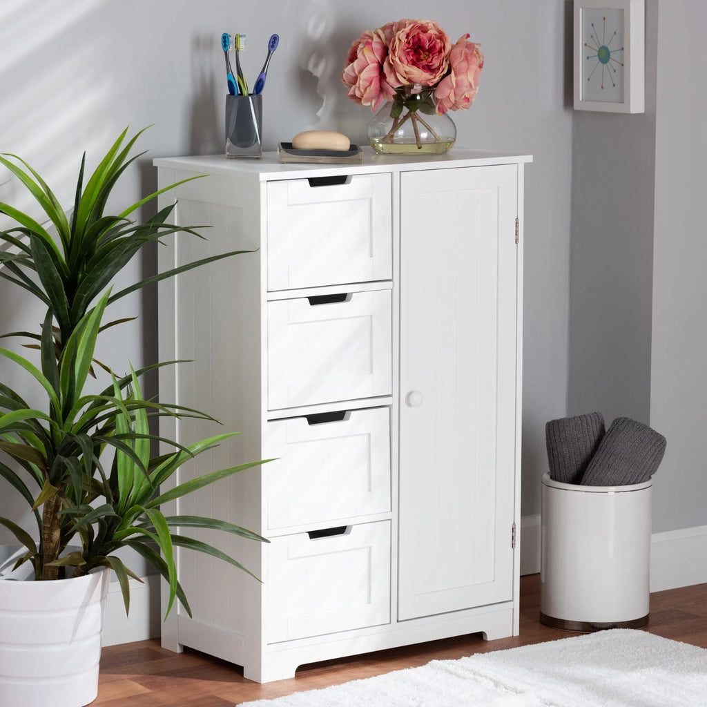 White 4-Drawer Wood Bathroom Storage Cabinet W4822