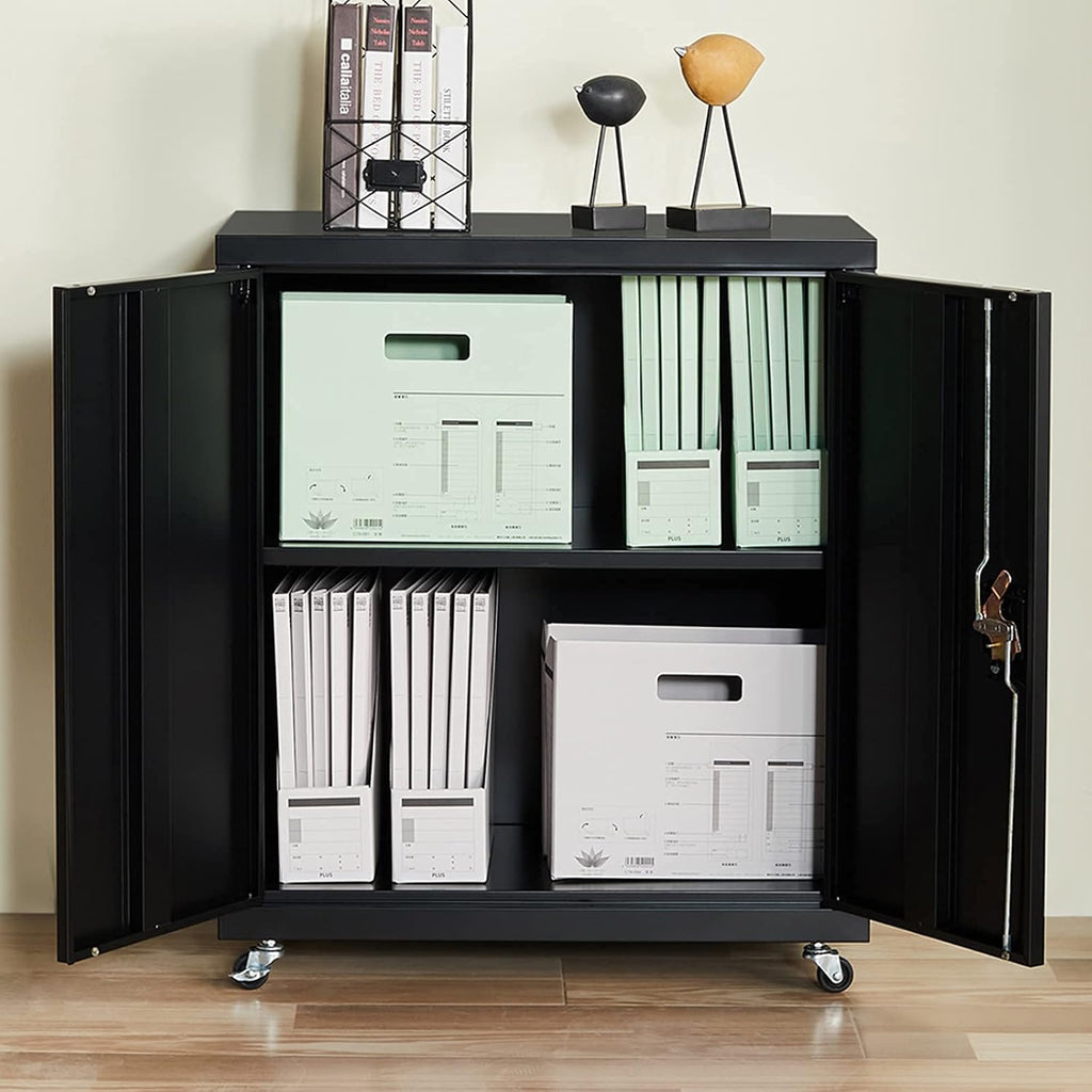 Metal Storage Cabinet with Wheels, Lock and Adjustable Shelf I796661