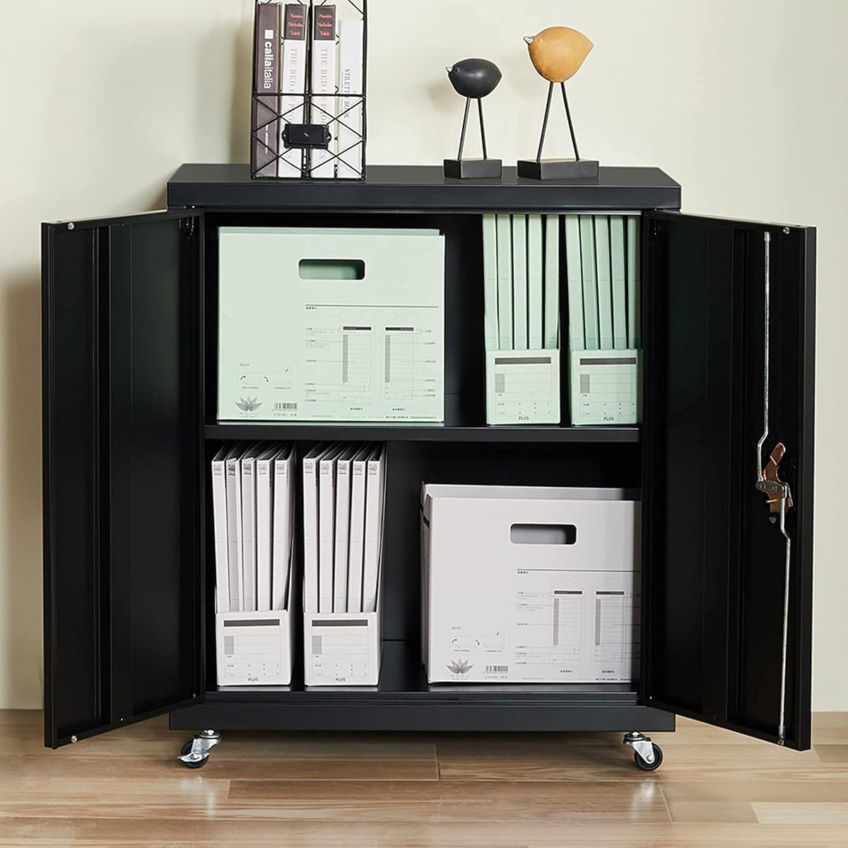 Metal Storage Cabinet with Wheels, Lock and Adjustable Shelf I796661