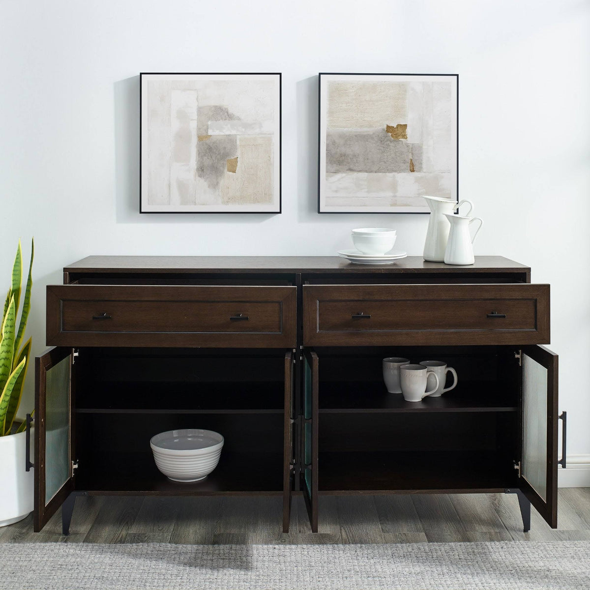 58-Inch 2-Drawer Fluted Glass Door Sideboard A415685