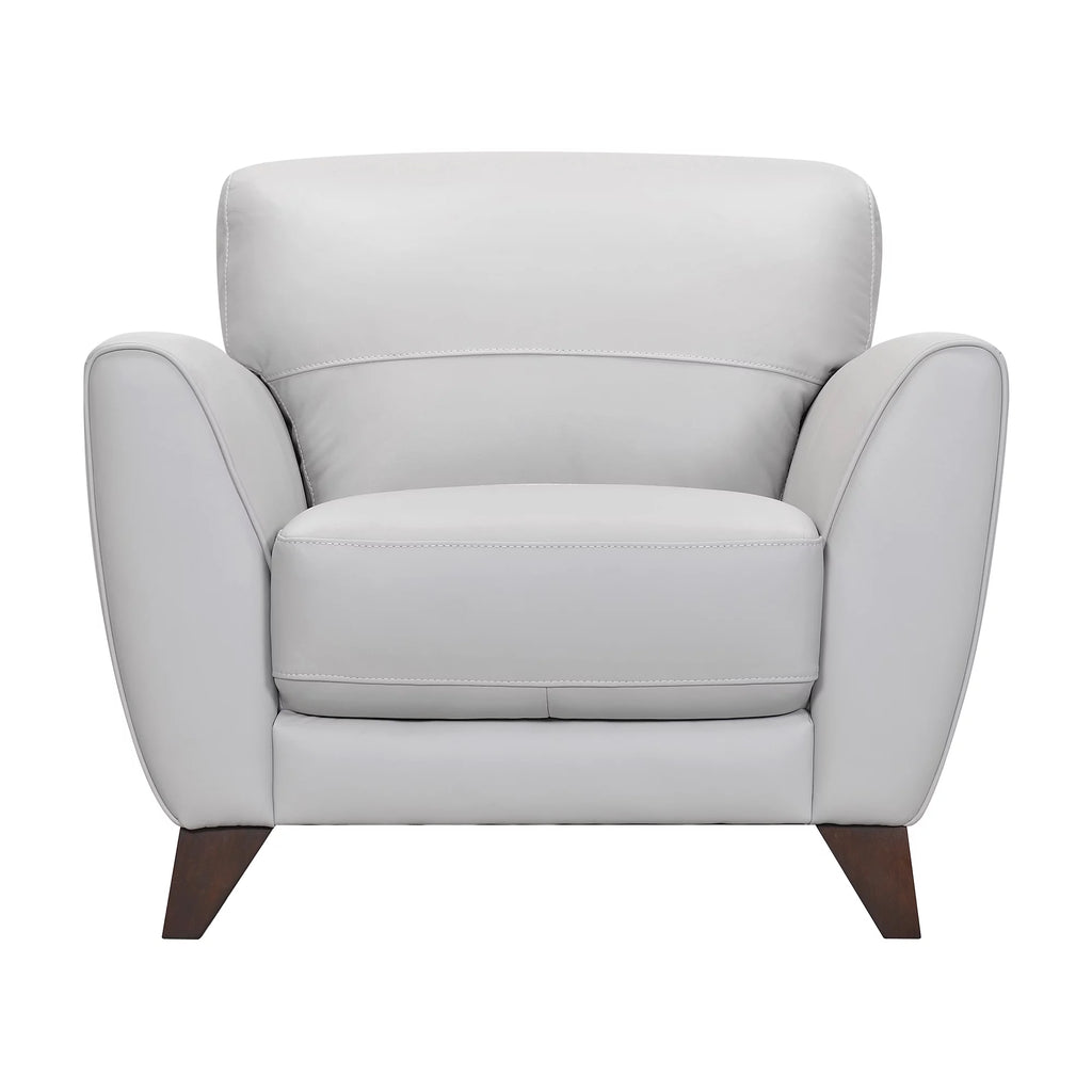 Genuine Dove Grey Leather Sofa Chair Brown Wood Legs R3386