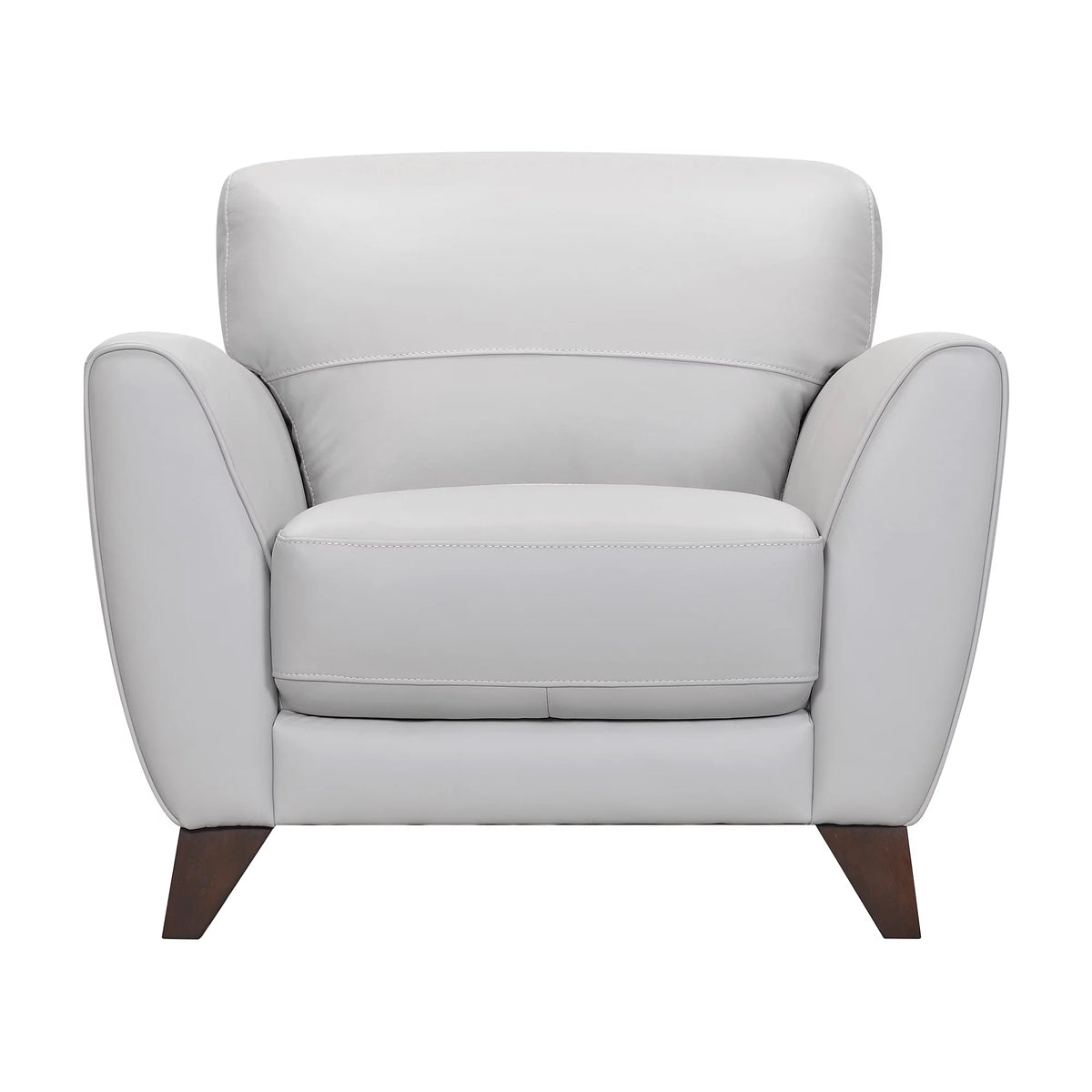 Genuine Dove Grey Leather Sofa Chair Brown Wood Legs R3386