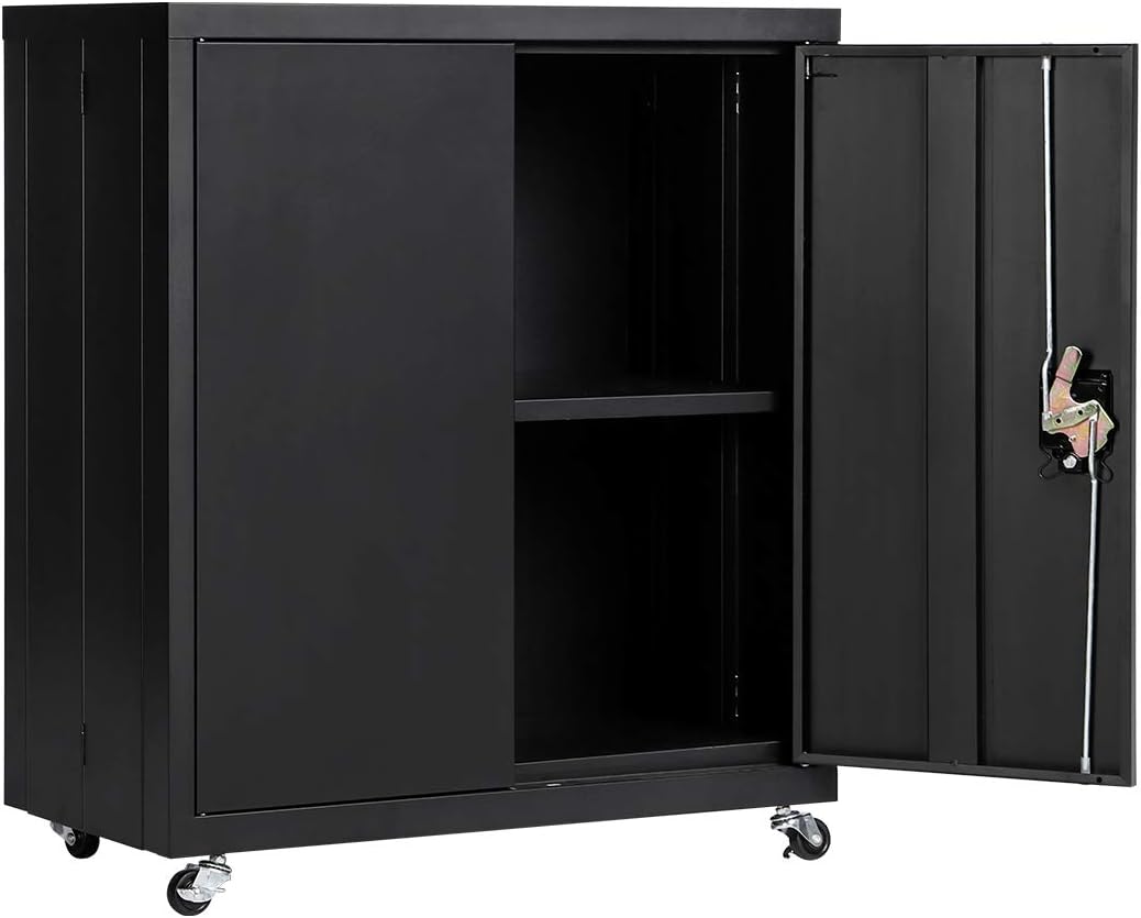Metal Storage Cabinet with Wheels, Lock and Adjustable Shelf I796661