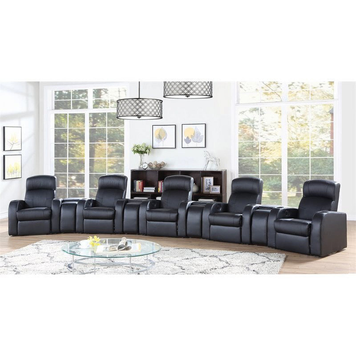 9-piece Leather Upholstered Recliner Set with Four Consoles Black E1669