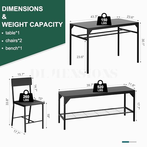 Black Dining Table Set with Bench and Chairs V26726
