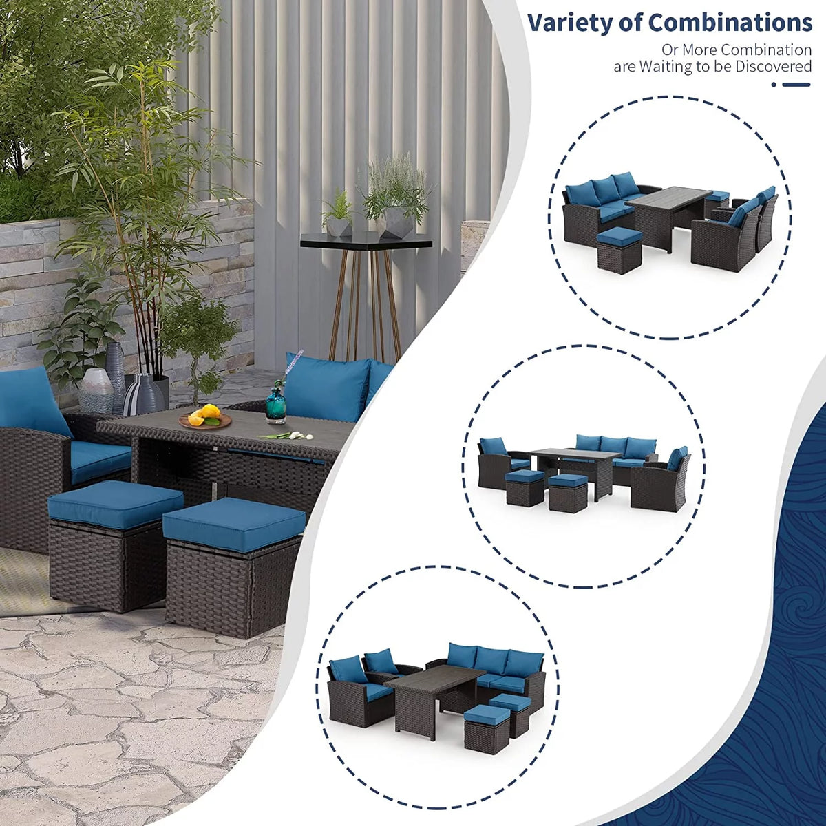 6 Pieces All Weather Wicker Rattan Patio Furniture Set G104393