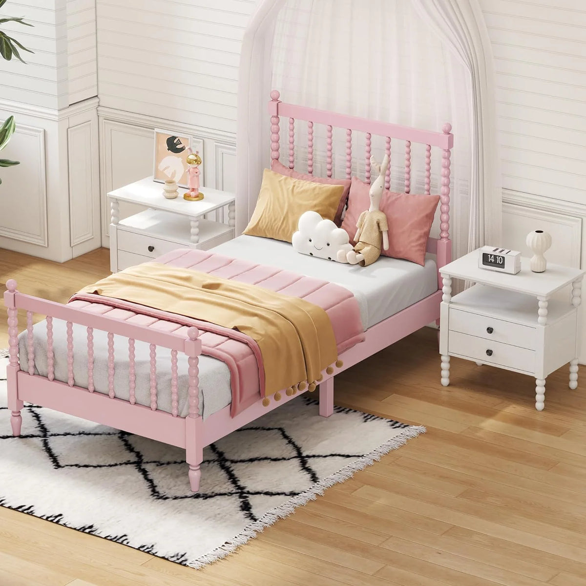 3Pcs Bedroom Set with 2 Nightstands, Solid Wood Platform Bed Q7214
