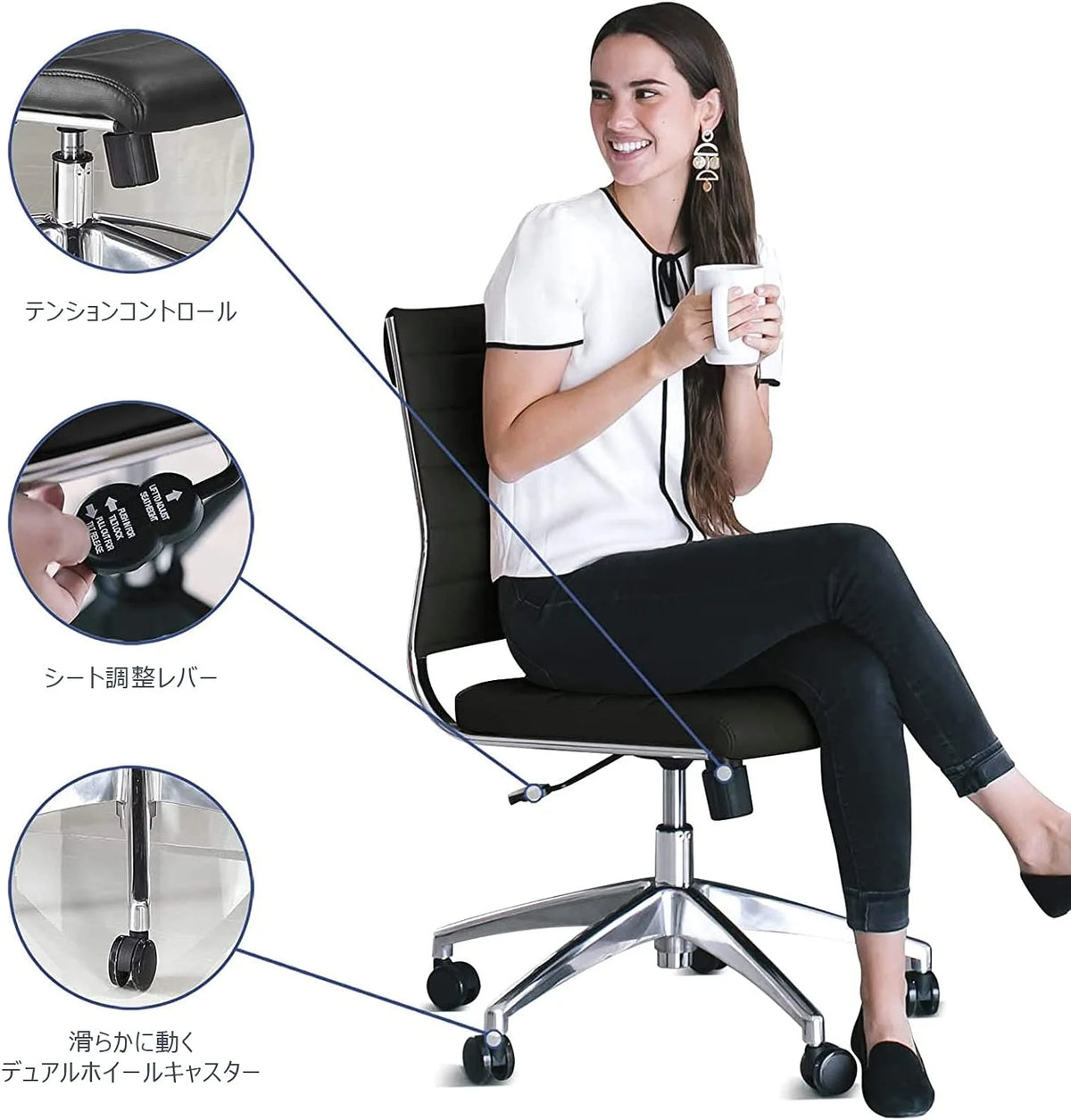 Black Ribbed Armless Swivel Chair E80634