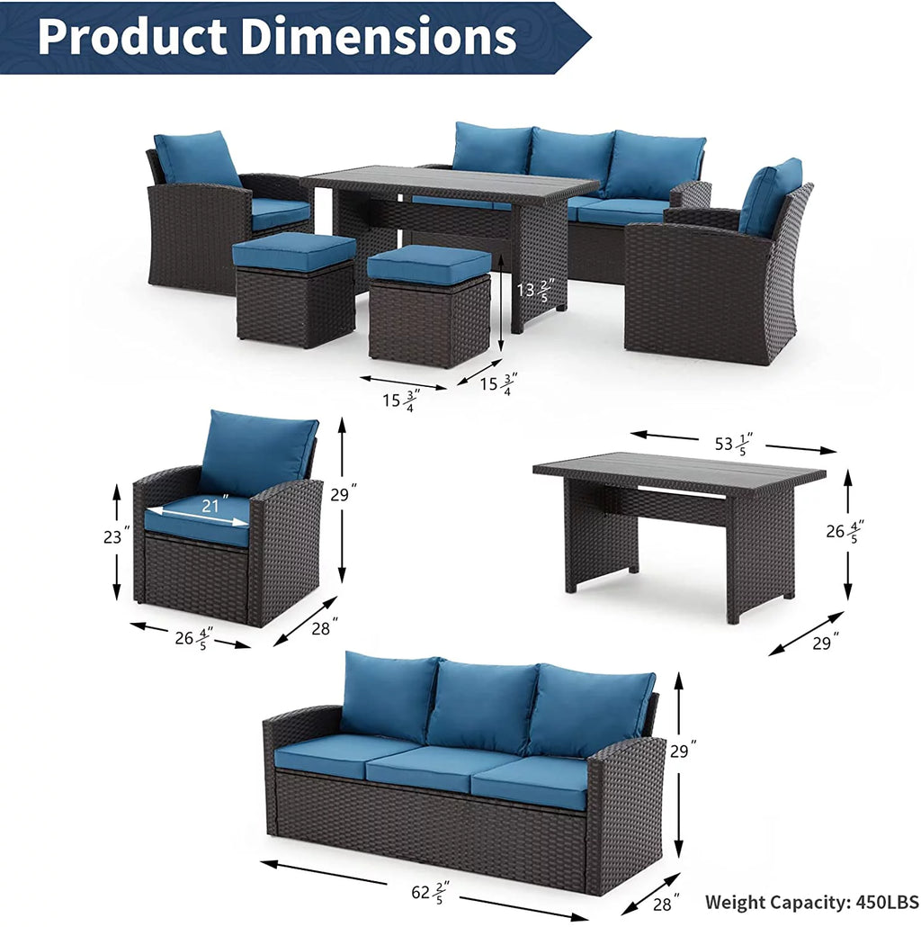 6 Pieces All Weather Wicker Rattan Patio Furniture Set G104393