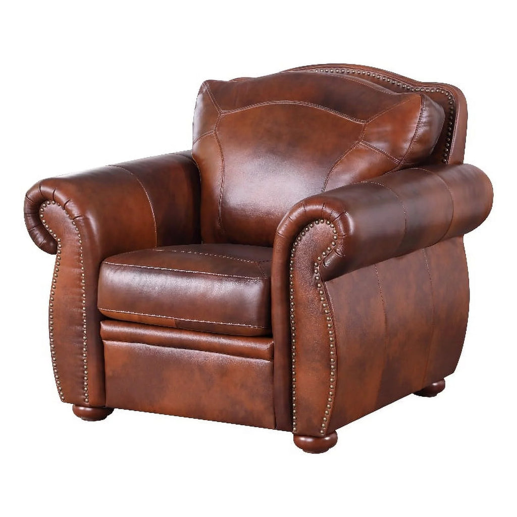 Genuine Leather Accent Chair in Marco Brown X2504