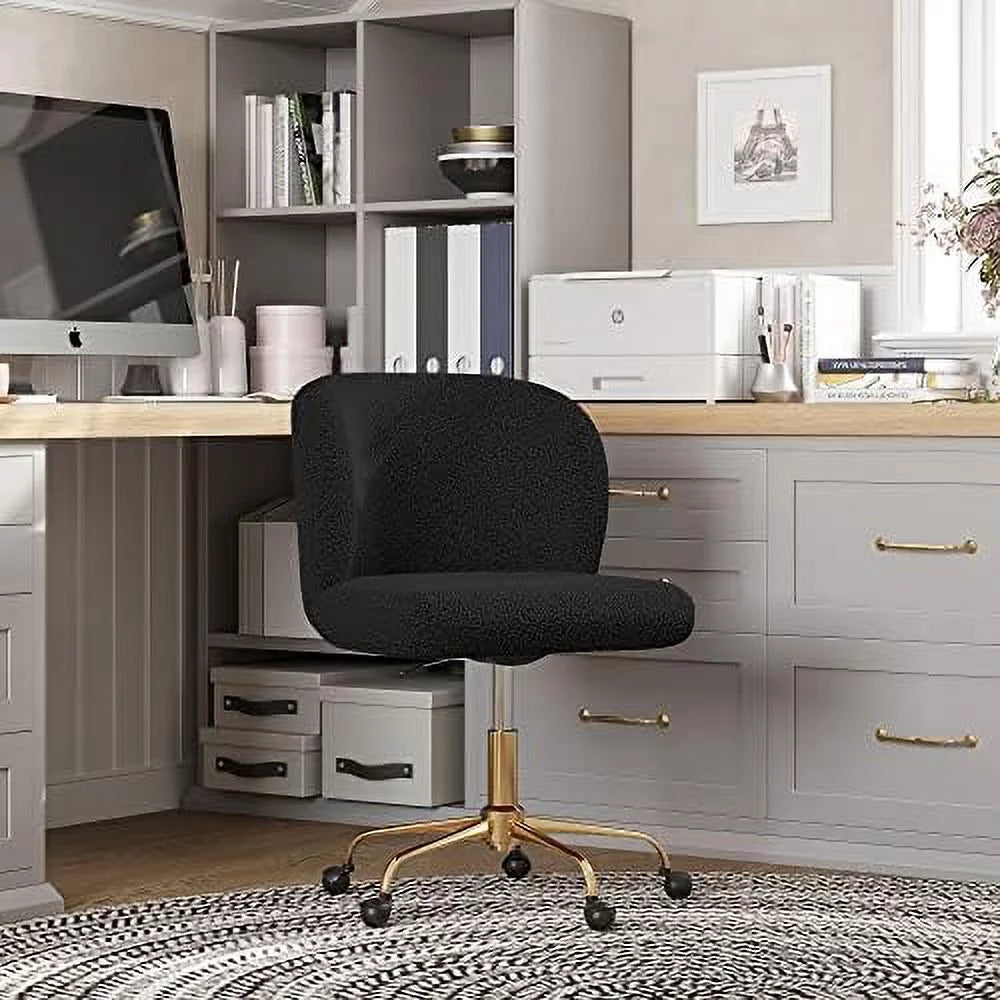 White Upholstered Boucle Office Chair with Arms P8831
