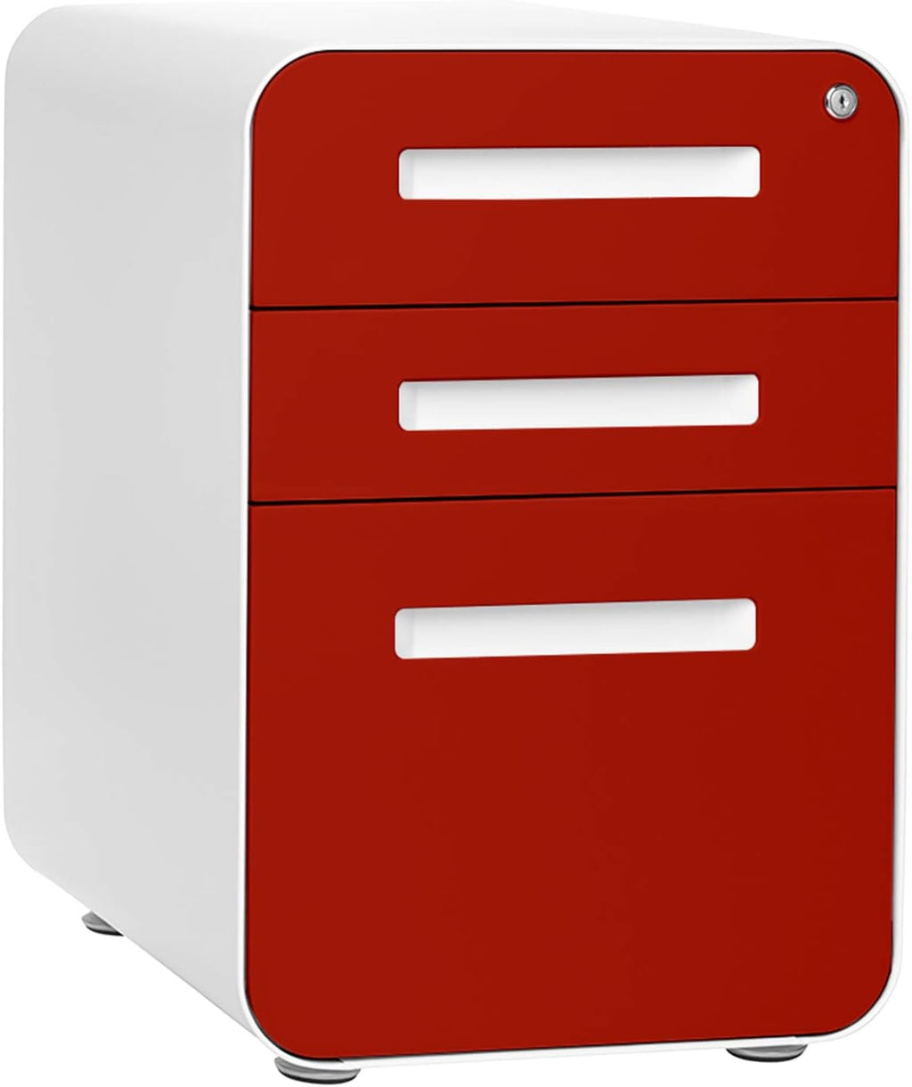3-Drawer Mobile File Cabinet Orange Faceplate E8074