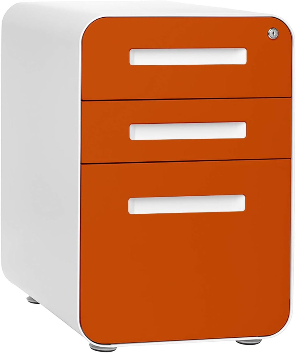 3-Drawer Mobile File Cabinet Orange Faceplate E8074