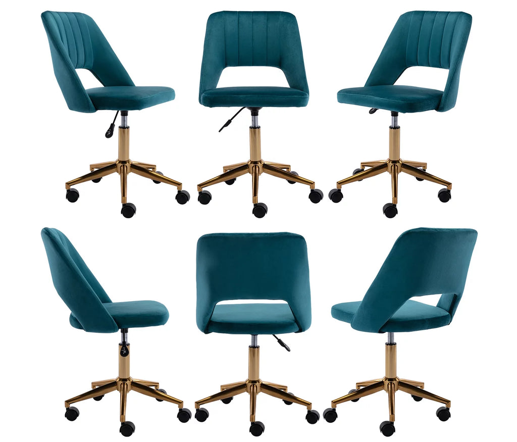 Green Tufted Fabric Task Chair with Gold Base and Wheels W1071