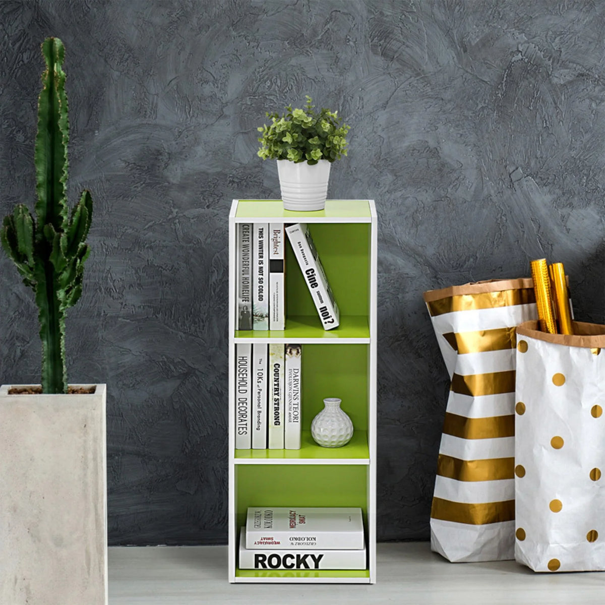 White Pink 3-Tier Engineered Wood Bookcase M1279
