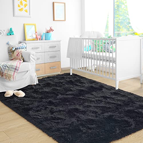 Black 4x6 Feet Shag Area Rug Y79448