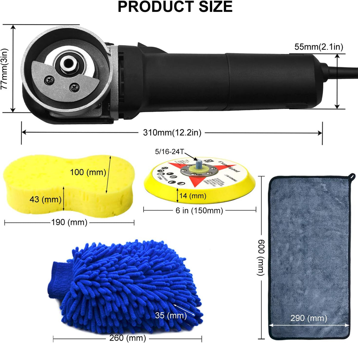 6 Inch Dual Action Random Orbital Polisher Kit with 5 Polishing Pads H2998