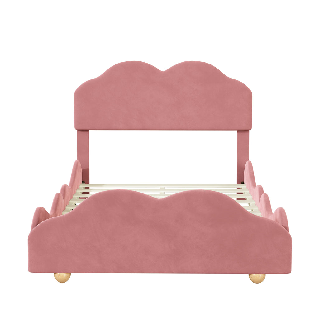 Dark Pink Upholstered Full Size Platform Bed Frame with Headboard G59810