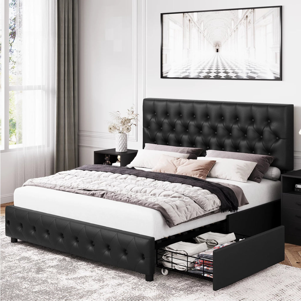 Queen Size Velvet Storage Bed with 4 Drawers G1746